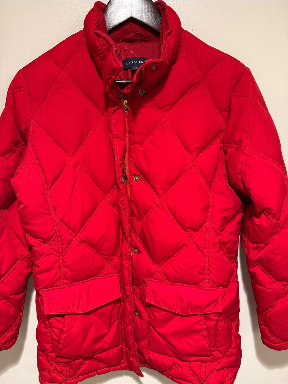 Lands' End Women's Quilted Red Puffer Jacket - Down-Filled - Small (6-8)